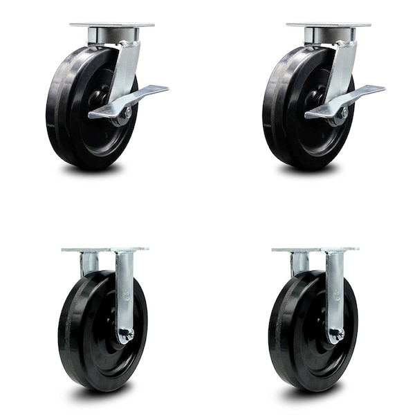 8 Inch Kingpinless Phenolic Wheel Caster Brakes 2 Rigid, 2PK